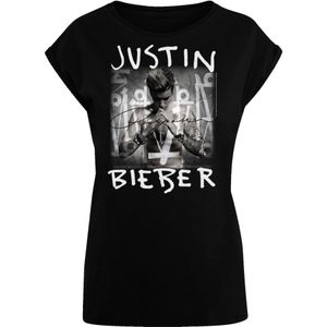 F4NT4STIC Shirt 'Justin Bieber '  grijs / zwart / wit