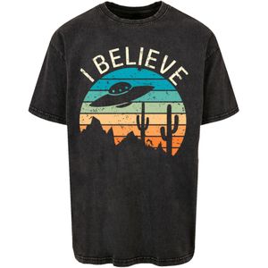 F4NT4STIC Shirt 'I Believe UFO Alien Sonnenuntergang'  turquoise / lichtgeel / lichtoranje / zwart