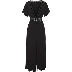 Jerseyjurken - Zwart - Kant - Diepe V-hals - Korte Mouwen