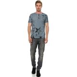 Rusty Neal - T-shirt - Ronde Hals - Henley-stijl - Met Opdrukken en Knoopsluiting