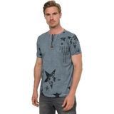 Rusty Neal - T-shirt - Ronde Hals - Henley-stijl - Met Opdrukken en Knoopsluiting