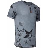 Rusty Neal - T-shirt - Ronde Hals - Henley-stijl - Met Opdrukken en Knoopsluiting