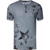 Rusty Neal - T-shirt - Ronde Hals - Henley-stijl - Met Opdrukken en Knoopsluiting