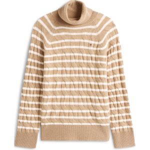 Tommy Hilfiger - SOFT WOOL CABLE ROLL-NK LS SWT - Coltrui - Safari Canvas Htr/Ivory Petal Stp - Van Zuivere Wol