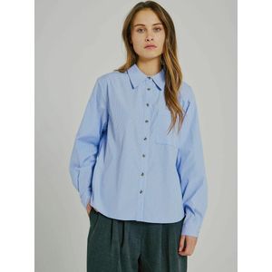 NORR Blouse 'No'  blauw / grijs / offwhite