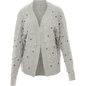 faina Gebreid vest  lichtgrijs / zwart / parelwit