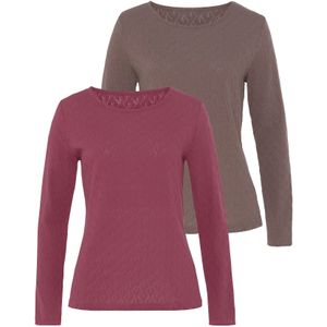 Vivance - Shirt met Lange Mouwen - Bessenrood/Taupe - Set van 2