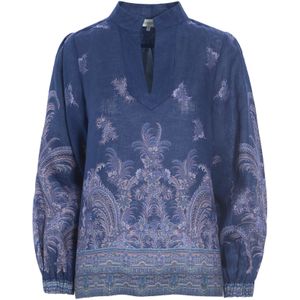 Dea Kudibal Blouse 'Tustidea'  indigo / donkerblauw / lichtbruin / wit