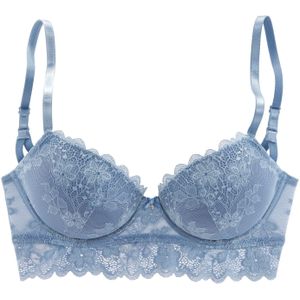 Bralette - Jeansblauw - Kant - Gewatteerd - Met Beugel
