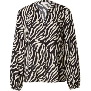 S.Oliver Geweven Blousetop met All Over Print en Plooien Zwart/ Wit