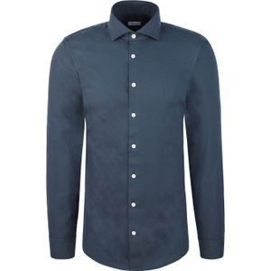 Seidensticker - Flanellen Overhemd - Donkerblauw - Slim 1/1 Kentkraag Pepita