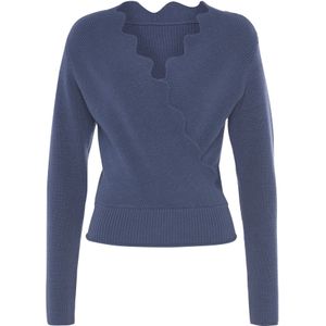 Damespullover - Marine - Met Golfrand - V-hals - Lange Mouwen