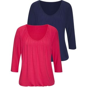 T-shirt - Pink/Navy - V-hals - Zachte Viscose-Stretch