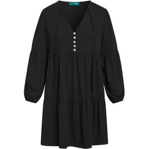 TOOche - Korte Zwarte Zomerjurk - Dames - Elegant met Witte Knopen en Vetersluiting