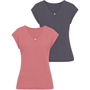 Bessenrood/Navy - Longsleeve - Zachte Piquékwaliteit - Ronde Hals - Korte Mouwen