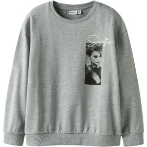NAME IT Sweatshirt 'NKFJIXIS'  grijs gemêleerd / zwart / wit