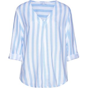 Blouse - Wit/lichtblauw - 100% Viscose - V-hals, 3/4-mouwen