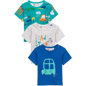 MINOTI Shirt  turquoise / donkerblauw / grijs / neonoranje