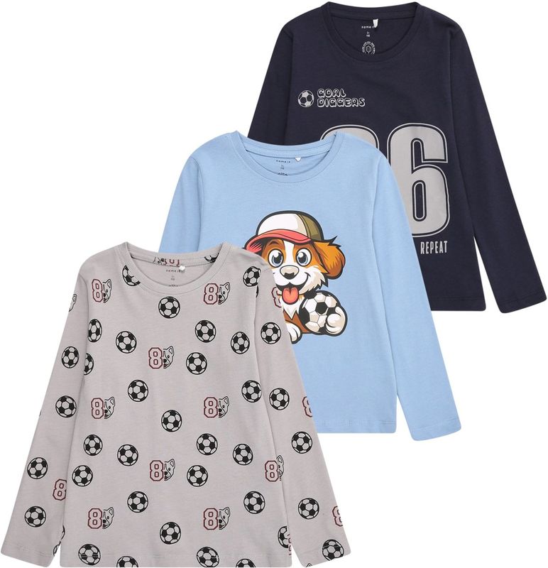 Name It - NMMNIKO 3P LS TOP - Shirt met Lange Mouwen - Navy Blazer - Set van 3