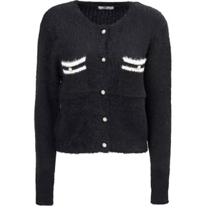 Influencer Gebreid vest 'Fluffly'  zwart / wit