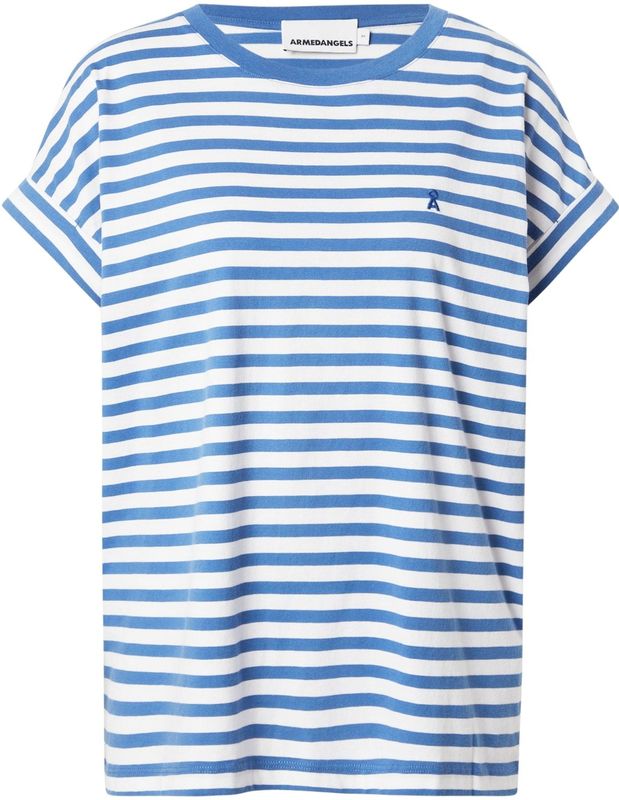 ARMEDANGELS - Shirt - Azuur/Wit - Model IDAARA - Losse Pasvorm - Kwartmouw