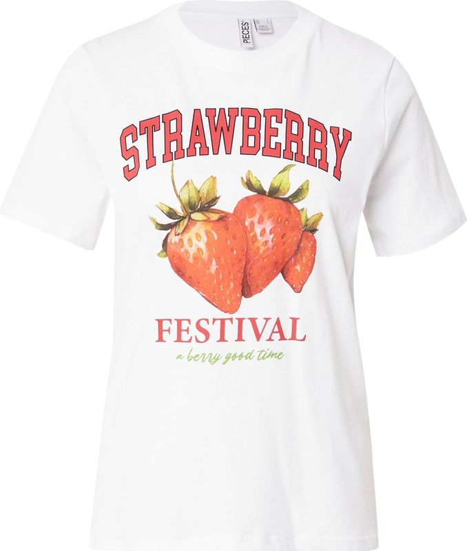 PIECES - Shirt - Groen - Rood - Wit - Kwartmouw - Wijde Pasvorm