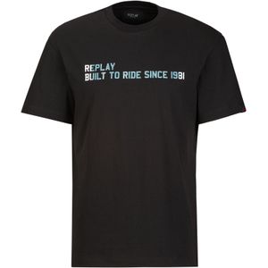 REPLAY - Shirt - Blauw - Zwart - Wit - Kwartmouw - Ronde Hals