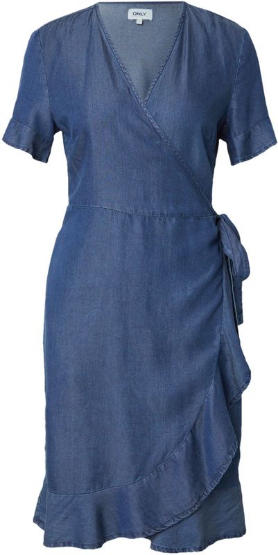 Onlpema - Denim Jurk - Korte Mouwen - O-hals - Loose Fit - Ruches