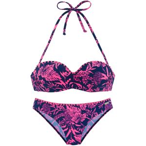 Venice Beach - Kensi - Beugelbikini - Marine/Pink gedessineerd - Bandeaumodel met Gehaakte Rand