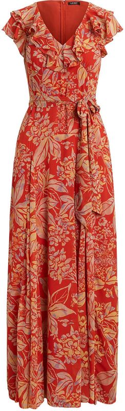 Lauren Ralph Lauren - Avondjurk - Blauw Geel Rood - Lang Maxi - V-hals