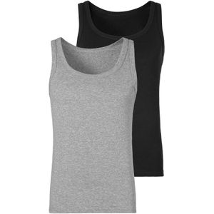 Grijs Mêlee/Zwart - Tanktop - Eenvoudige Basic - Mouwloos