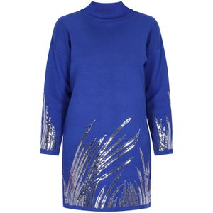 Faina - Gebreide Jurk - Royal Blue - Pailletten - Korte Lengte