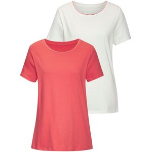 T-shirt - Abrikoos/Crème - Katoen - Ronde Hals - Korte Mouwen