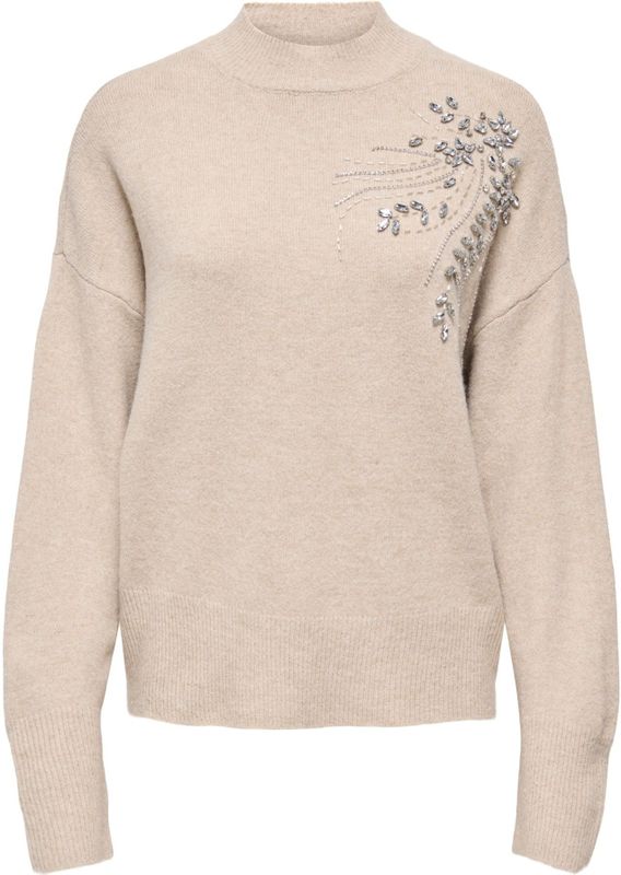 Only - ONLRIVA LS HIGH NECK EMB PULLOVER EX KNT - Gebreide Trui - Pumice Stone