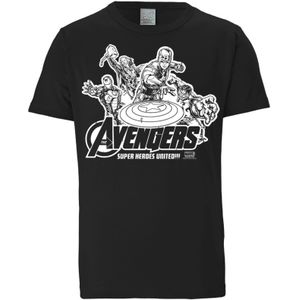 LOGOSHIRT Shirt 'Marvel Comics - Avengers'  zwart / wit