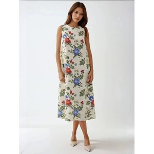 Hiccup Jurk 'Linen Feel'  indigo / donkergroen / donkerrood / wit