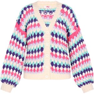 MYMO Gebreid vest  beige / turquoise / braam / framboos