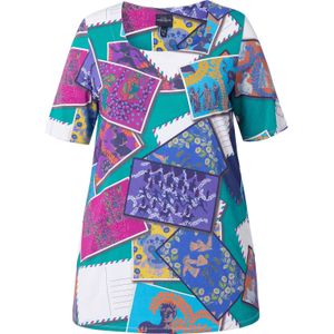 Ulla Popken Shirt  royal blue/koningsblauw / jade groen / pink / wit