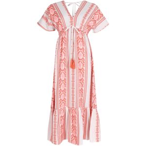 South Beach - Jurk - Lichtroze / Watermeloen Rood / Wit - Maxi - V-hals