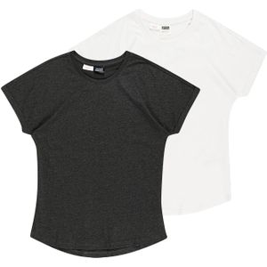 Urban Classics - Boys Long Shaped Turnup 2-Pack Kinder T-shirt - Kids 134 140 - Wit Grijs