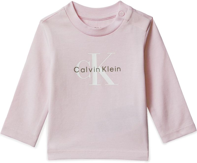 Calvin Klein - Shirt - Poederroze - Lange Mouw - Ronde Hals - Logoprint