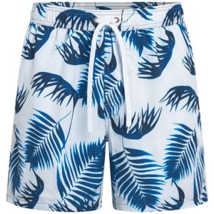 TOOche - Zwembroeken - Veelkleurig - Sneldrogend - Blauwe Palmbladprint op Witte Basis