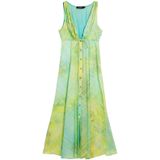 Jurken - Mouwloze Lange Jurk - Multicolor - V-hals - Knopen aan de Voorkant