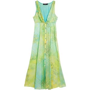 Jurken - Mouwloze Lange Jurk - Multicolor - V-hals - Knopen aan de Voorkant