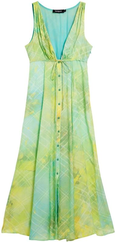 Jurken - Mouwloze Lange Jurk - Multicolor - V-hals - Knopen aan de Voorkant