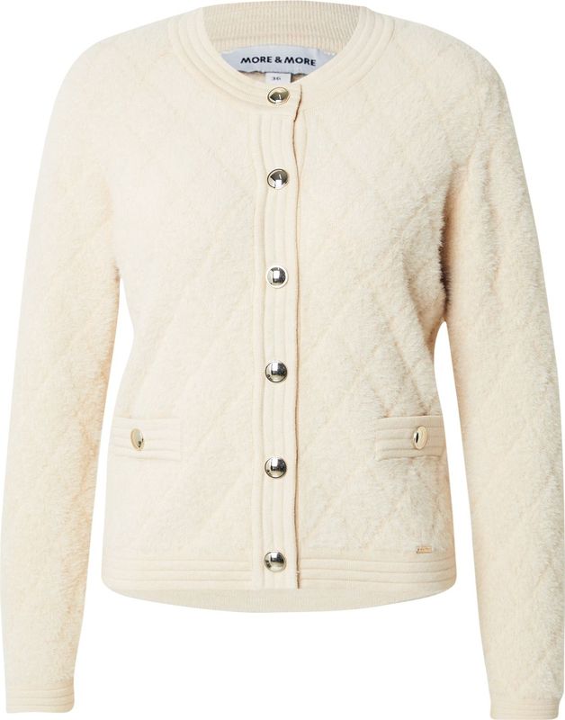 MORE & MORE - Gebreid Vest - Crème - Lange Mouw - Ronde Hals