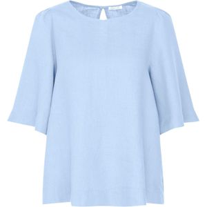 Lichtblauw - Blouse - Korte Mouwen - Ronde Hals - Regular Fit