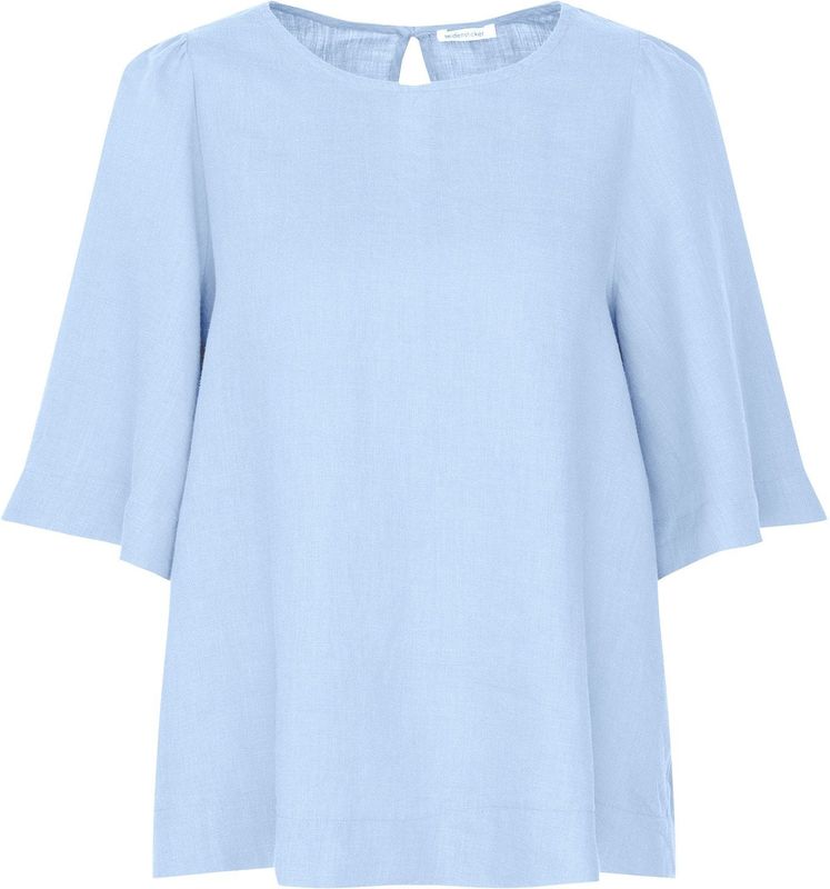 Lichtblauw - Blouse - Korte Mouwen - Ronde Hals - Regular Fit