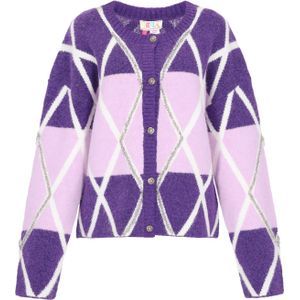IZIA - Gebreid Vest - Lila - Normale Pasvorm - Lange Mouw