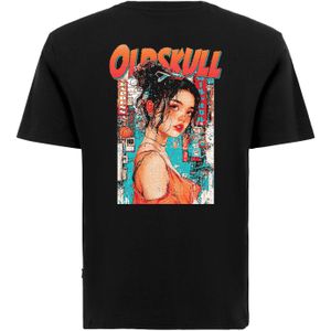 Oldskull Shirt 'Retro Pixel Lady'  blauw / rood / zwart